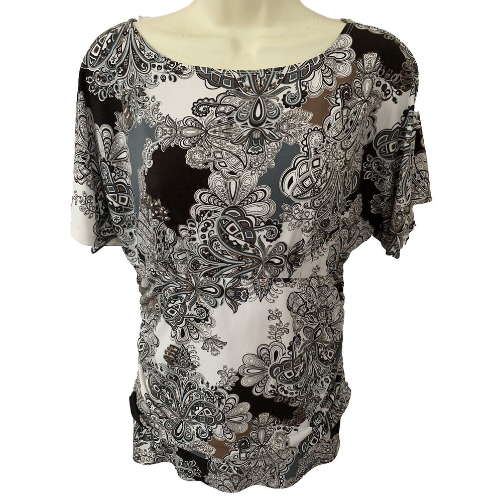 Maurices Women's Size 2 Brown Coral Floral Paisley Lace Mesh Boho Peasant Blouse